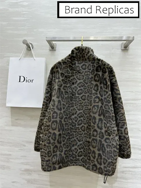 Dior leopard print shearling zip-up jacket